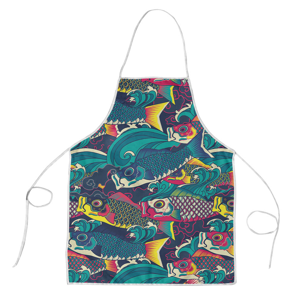 Japan Koinobori Apron Japanese Koi Flag Waves Pattern LT14 Blue - Polynesian Pride