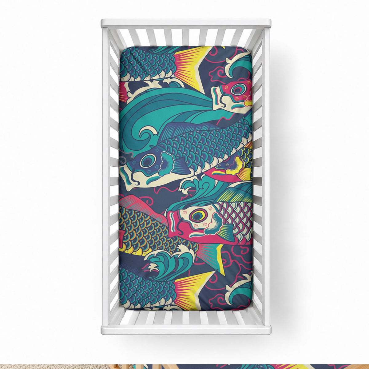 Japan Koinobori Baby Bed Cover Japanese Koi Flag Waves Pattern LT14 28 × 52 in Blue - Polynesian Pride