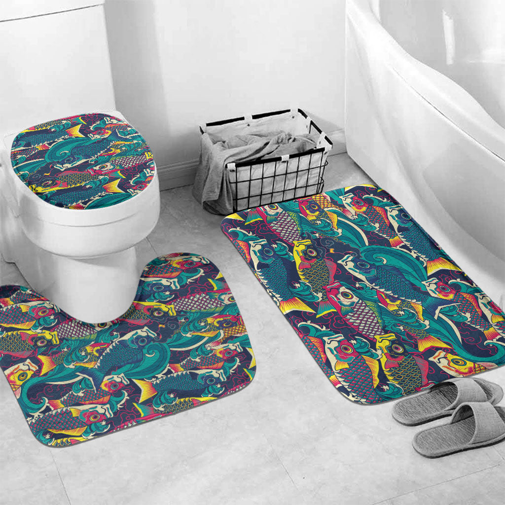 Japan Koinobori Bathroom Set Japanese Koi Flag Waves Pattern LT14 Mat Set Only (3 pcs) One Size Blue - Polynesian Pride