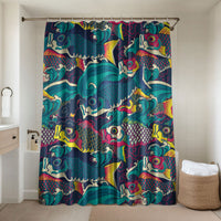 Japan Koinobori Bathroom Set Japanese Koi Flag Waves Pattern LT14 Shower Curtain Only Blue - Polynesian Pride