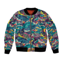 Japan Koinobori Bomber Jacket Japanese Koi Flag Waves Pattern LT14 Unisex Blue - Polynesian Pride
