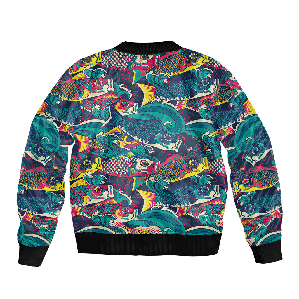 Japan Koinobori Bomber Jacket Japanese Koi Flag Waves Pattern LT14 - Polynesian Pride