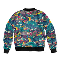 Japan Koinobori Bomber Jacket Japanese Koi Flag Waves Pattern LT14 - Polynesian Pride