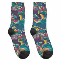 Japan Koinobori Crew Socks Japanese Koi Flag Waves Pattern LT14 - Polynesian Pride