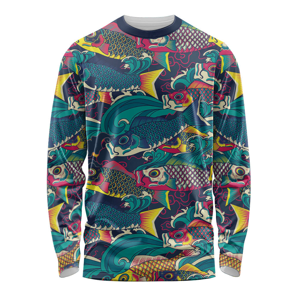 Japan Koinobori Long Sleeve Shirt Japanese Koi Flag Waves Pattern