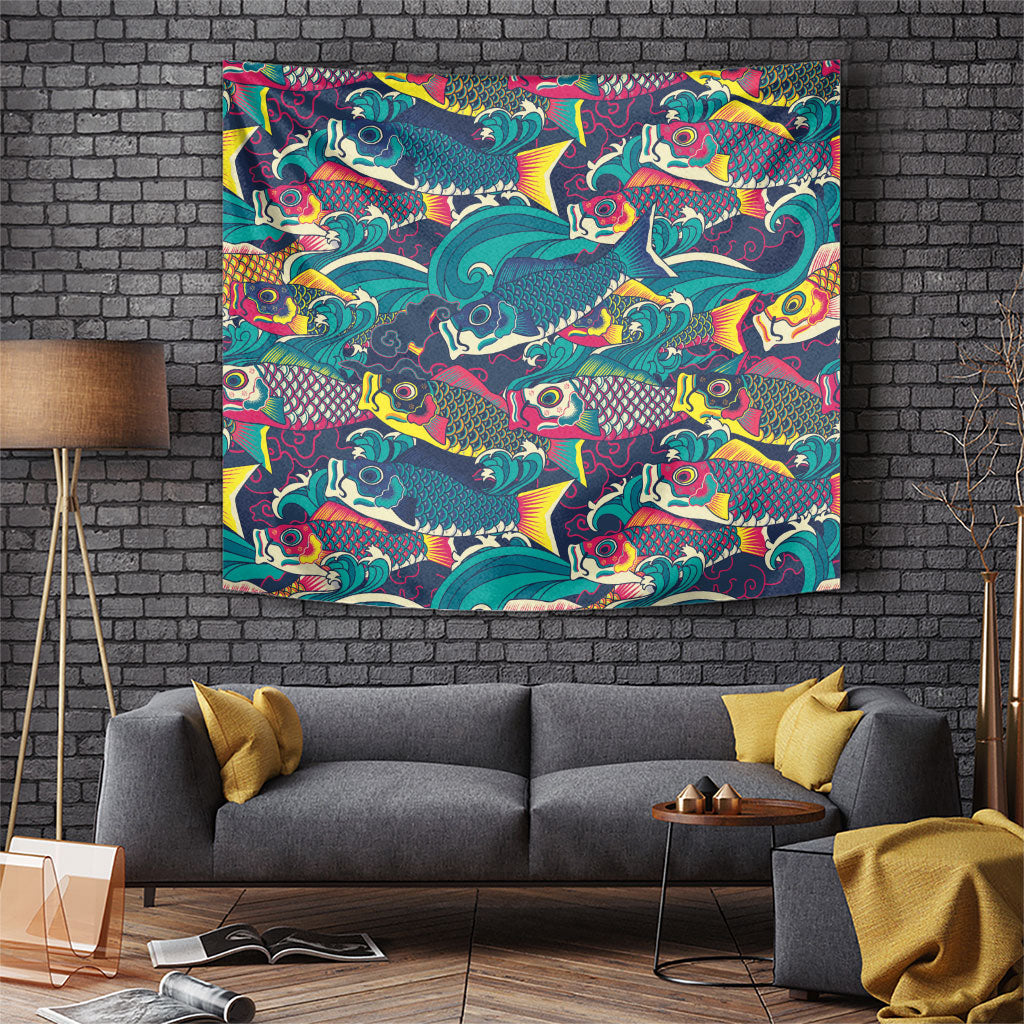 Japan Koinobori Tapestry Japanese Koi Flag Waves Pattern