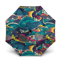 Japan Koinobori Umbrella Japanese Koi Flag Waves Pattern LT14 One Size Folded 11.42 inch Opened Diameter 37.4 inch Blue - Polynesian Pride