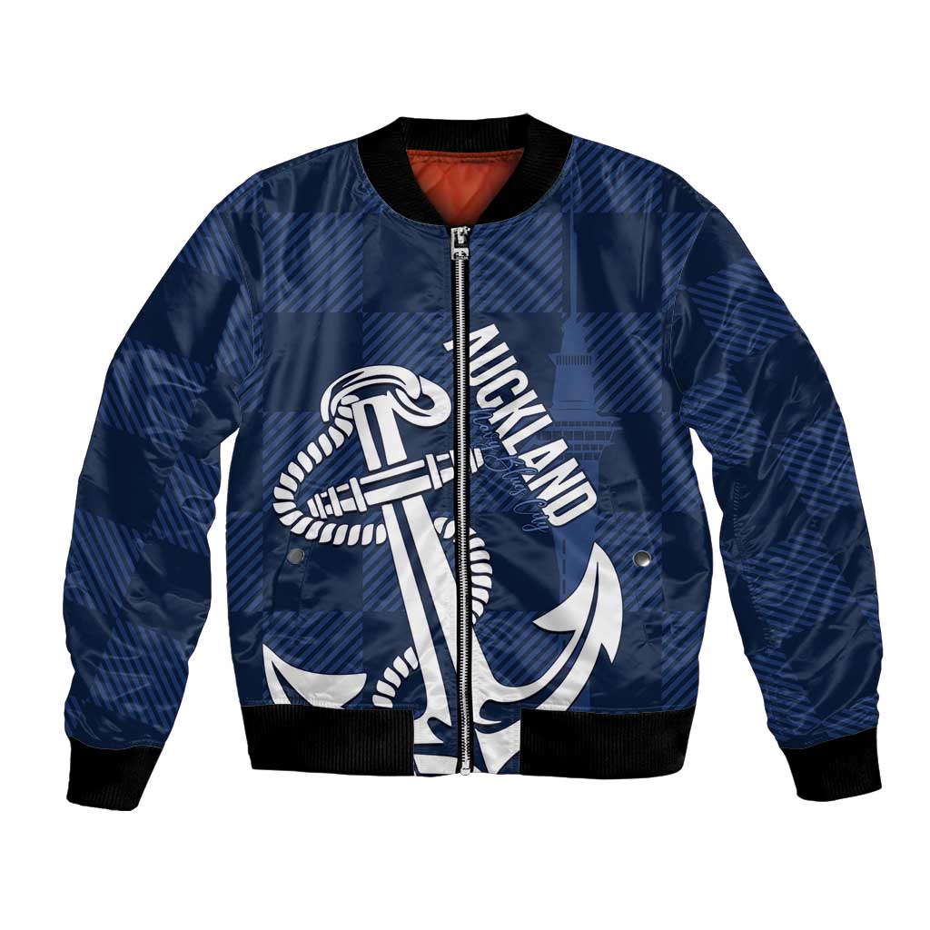 New Zealand Auckland Football Custom Bomber Jacket Navy Blue City Anchor Sky Tower Symbol LT14 Unisex Navy Blue - Polynesian Pride