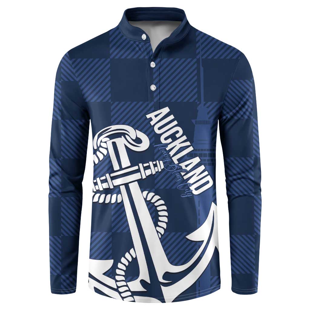 New Zealand Auckland Football Custom Button Sweatshirt Navy Blue City Anchor Sky Tower Symbol LT14 Navy Blue - Polynesian Pride