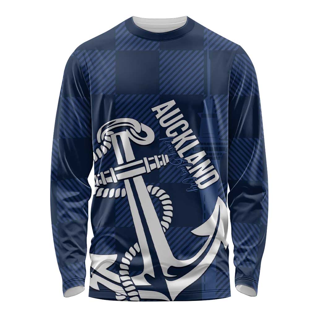 New Zealand Auckland Football Custom Long Sleeve Shirt Navy Blue City Anchor Sky Tower Symbol LT14 Unisex Navy Blue - Polynesian Pride