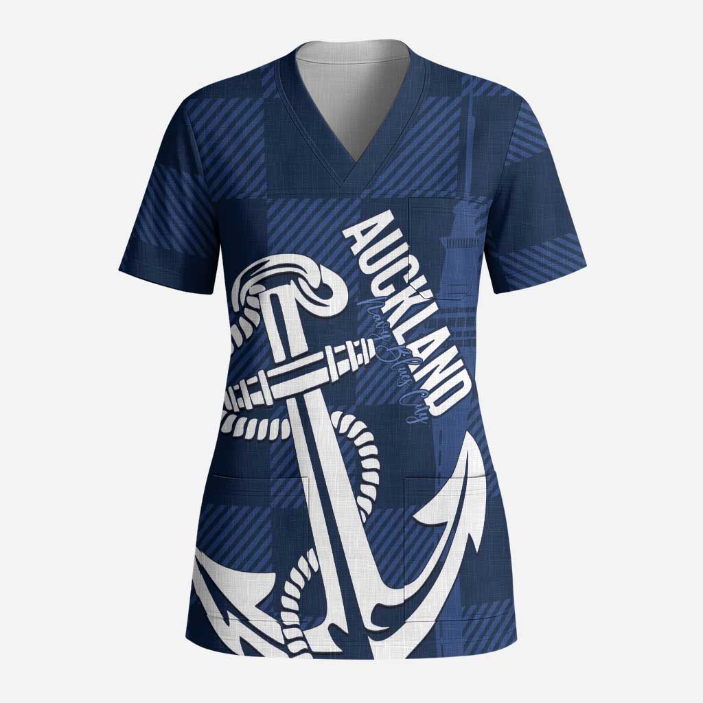 New Zealand Auckland Football Custom Scrub Top Navy Blue City Anchor Sky Tower Symbol LT14 Adult Navy Blue - Polynesian Pride