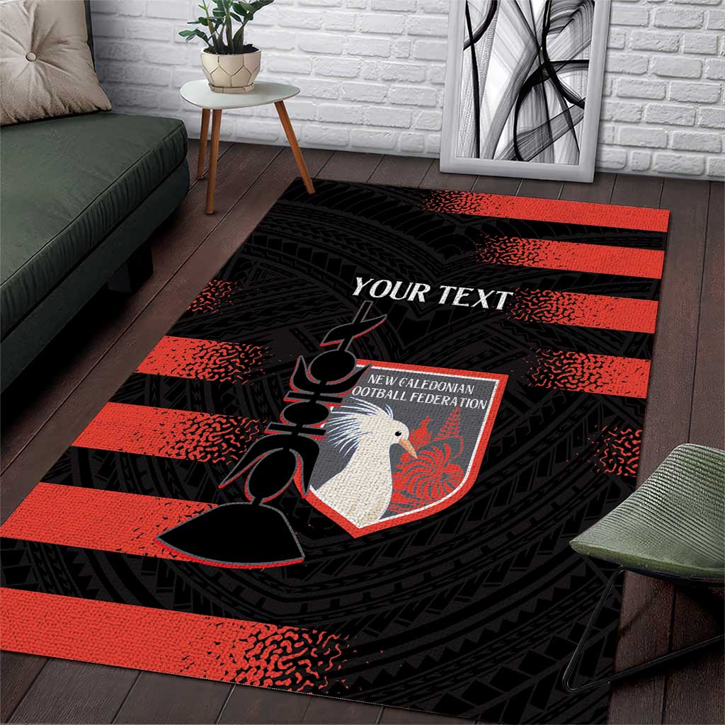 Custom New Caledonia Football Area Rug Allez Les Cagous Polynesian Pattern LT14 Black - Polynesian Pride