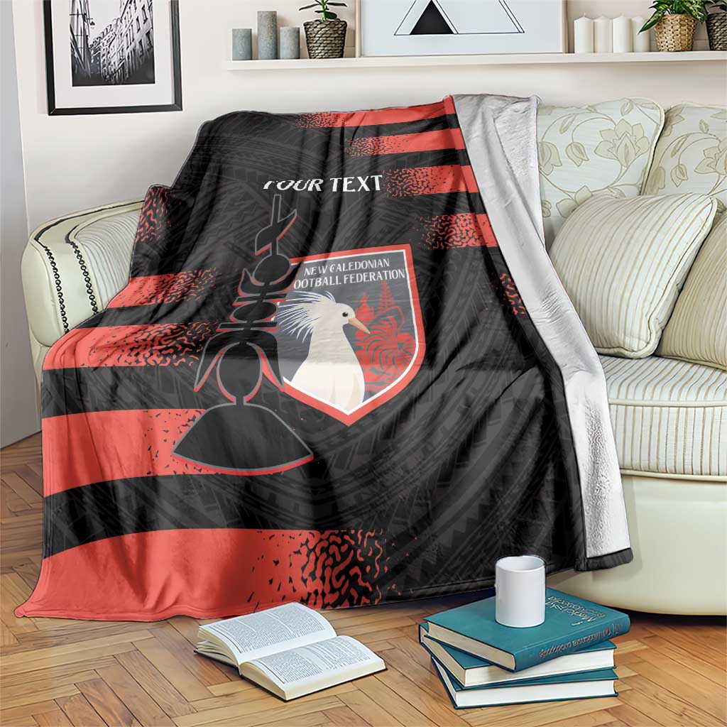 Custom New Caledonia Football Blanket Allez Les Cagous Polynesian Pattern LT14 Black - Polynesian Pride
