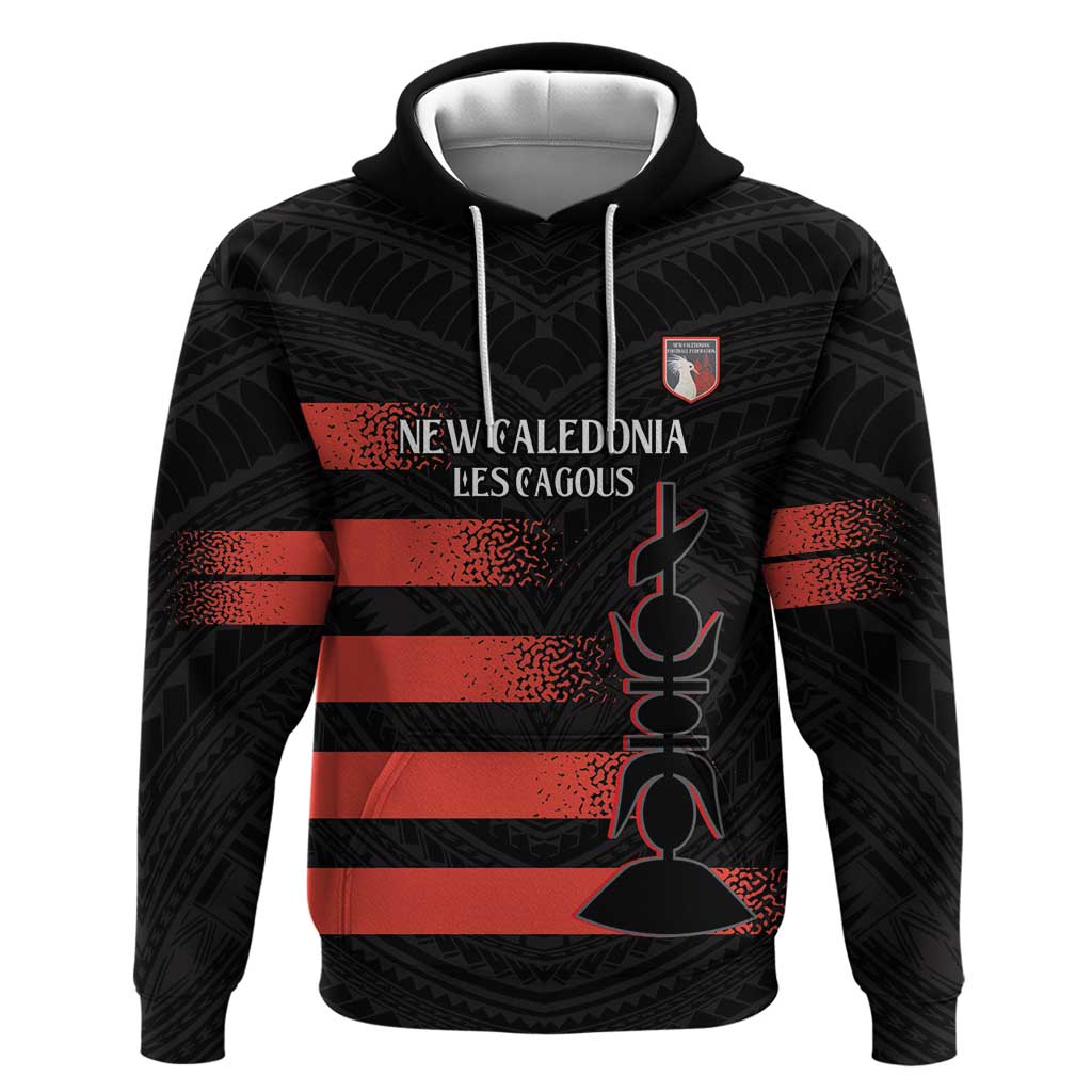 Custom New Caledonia Football Hoodie Allez Les Cagous Polynesian Pattern LT14 Pullover Hoodie Black - Polynesian Pride