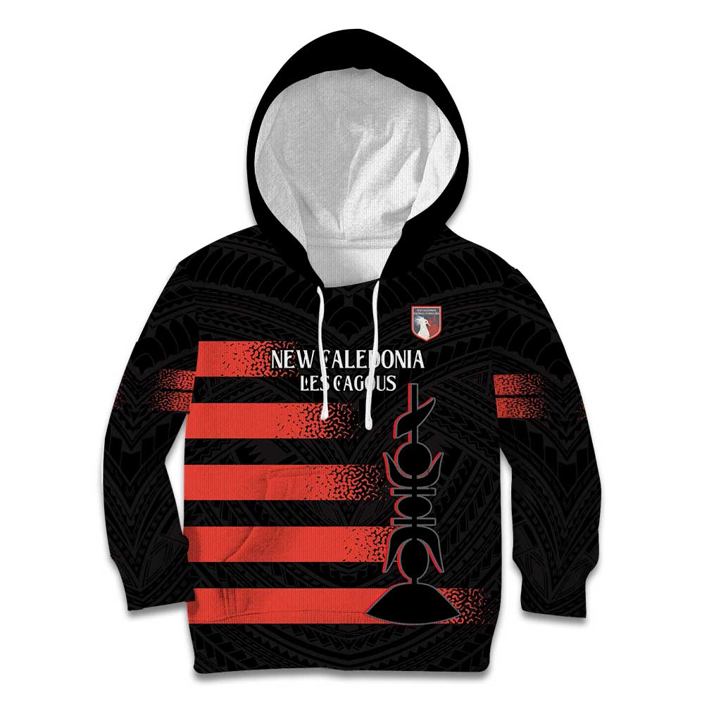 Custom New Caledonia Football Kid Hoodie Allez Les Cagous Polynesian Pattern LT14 Hoodie Black - Polynesian Pride
