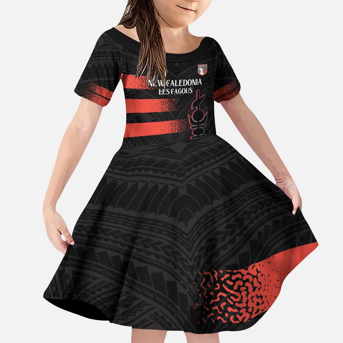 Custom New Caledonia Football Kid Short Sleeve Dress Allez Les Cagous Polynesian Pattern LT14 KID Black - Polynesian Pride