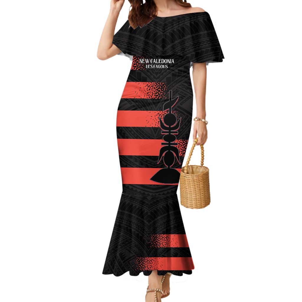 Custom New Caledonia Football Mermaid Dress Allez Les Cagous Polynesian Pattern LT14 Women Black - Polynesian Pride