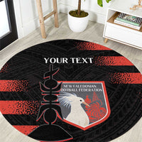 Custom New Caledonia Football Round Carpet Allez Les Cagous Polynesian Pattern LT14 Black - Polynesian Pride