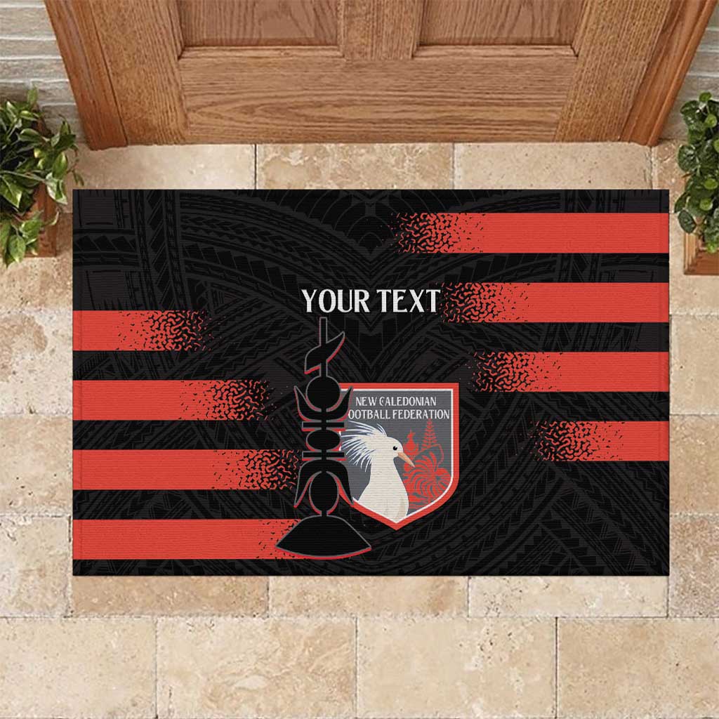 Custom New Caledonia Football Rubber Doormat Allez Les Cagous Polynesian Pattern LT14 Black - Polynesian Pride