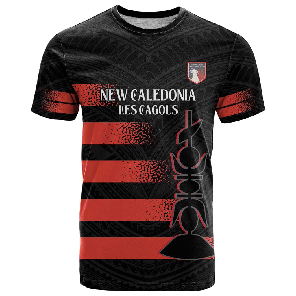 Custom New Caledonia Football T Shirt Allez Les Cagous Polynesian Pattern LT14 Black - Polynesian Pride