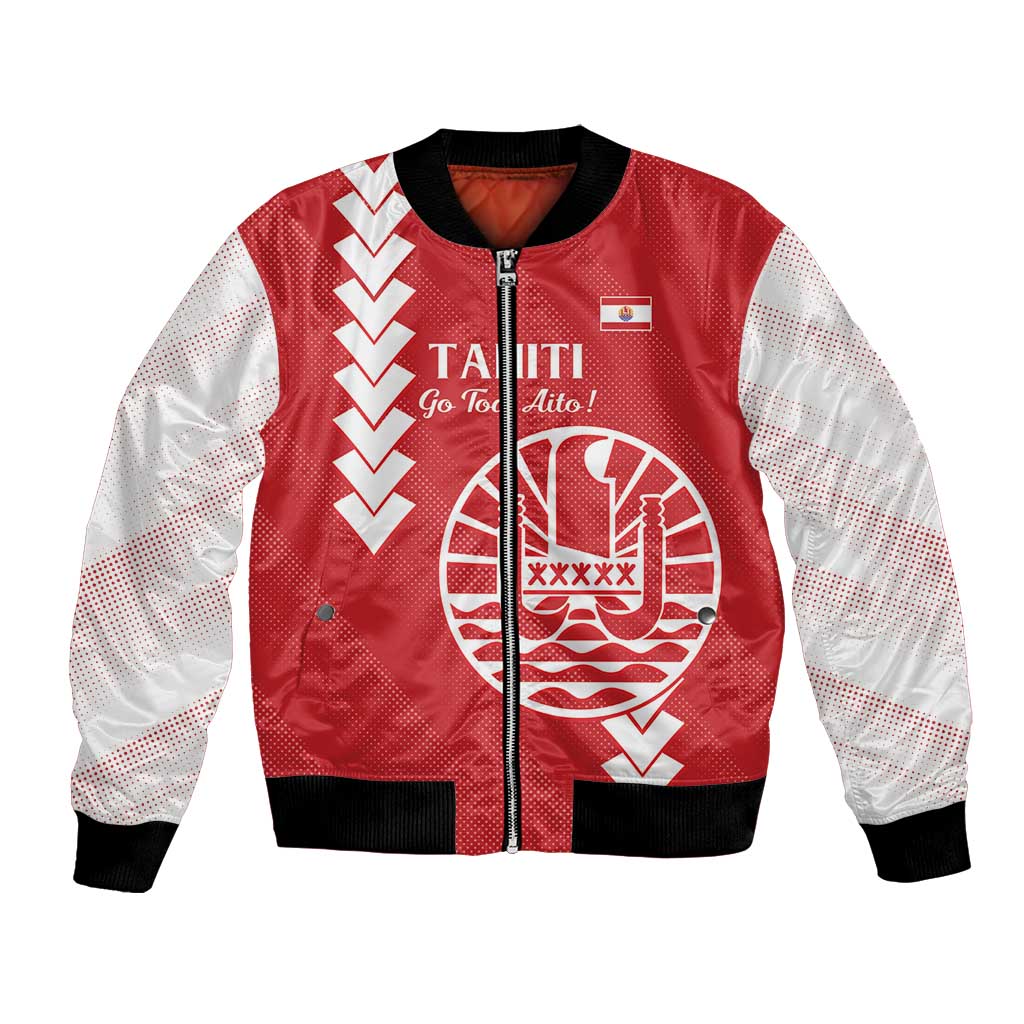 Custom Tahiti Football Bomber Jacket Go Toa Aito LT14 Unisex Red - Polynesian Pride
