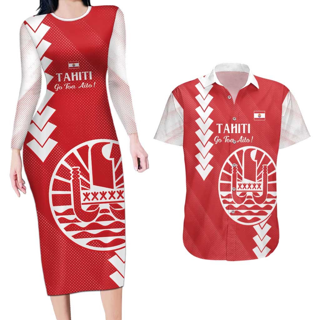 Custom Tahiti Football Couples Matching Long Sleeve Bodycon Dress and Hawaiian Shirt Go Toa Aito