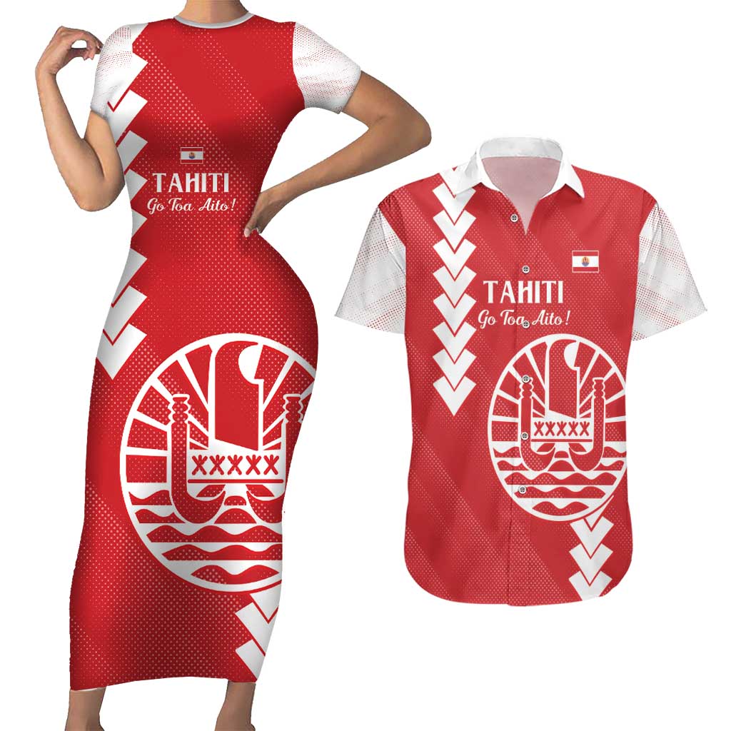 Custom Tahiti Football Couples Matching Short Sleeve Bodycon Dress and Hawaiian Shirt Go Toa Aito