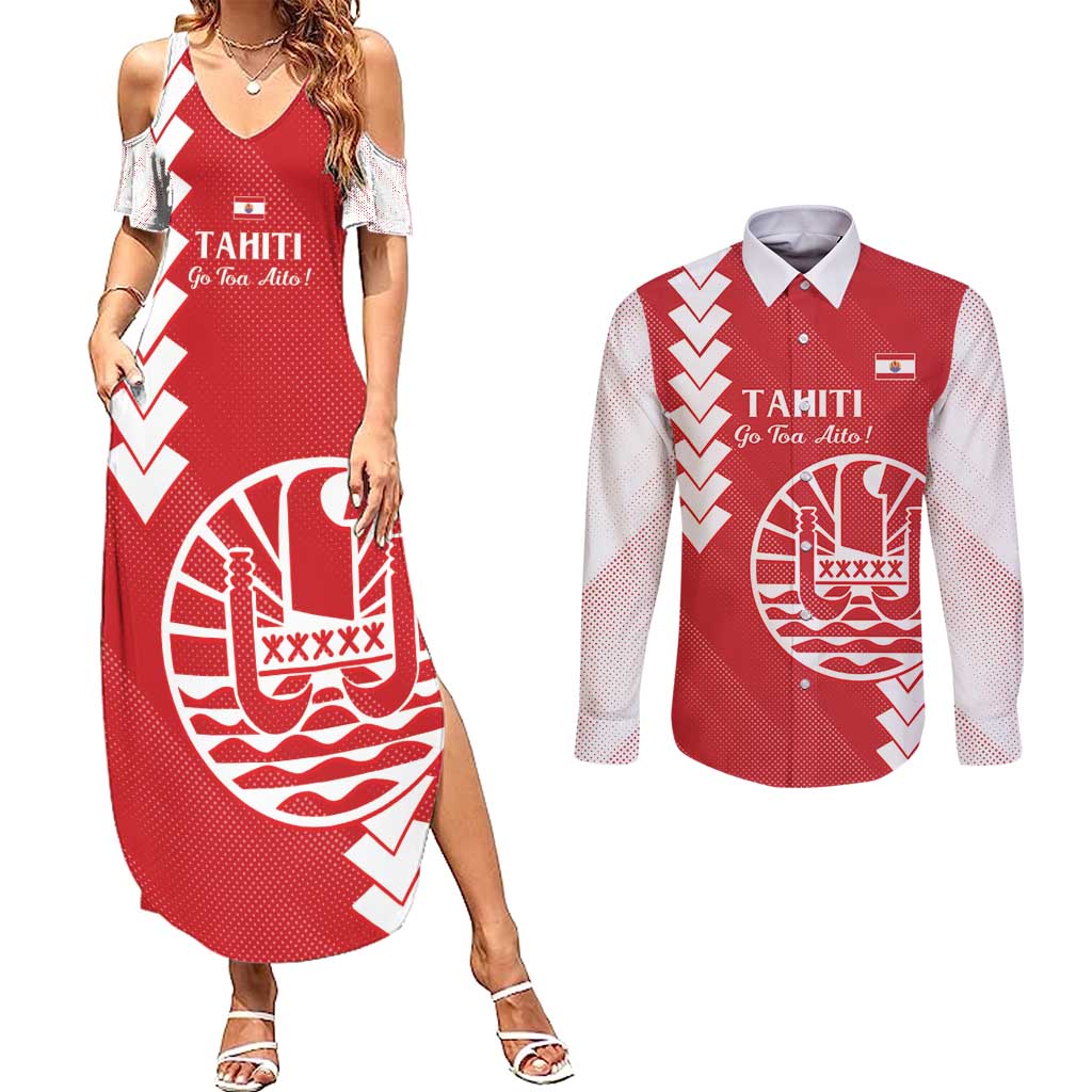 Custom Tahiti Football Couples Matching Summer Maxi Dress and Long Sleeve Button Shirt Go Toa Aito