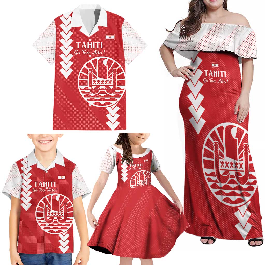 Custom Tahiti Football Family Matching Off Shoulder Maxi Dress and Hawaiian Shirt Go Toa Aito