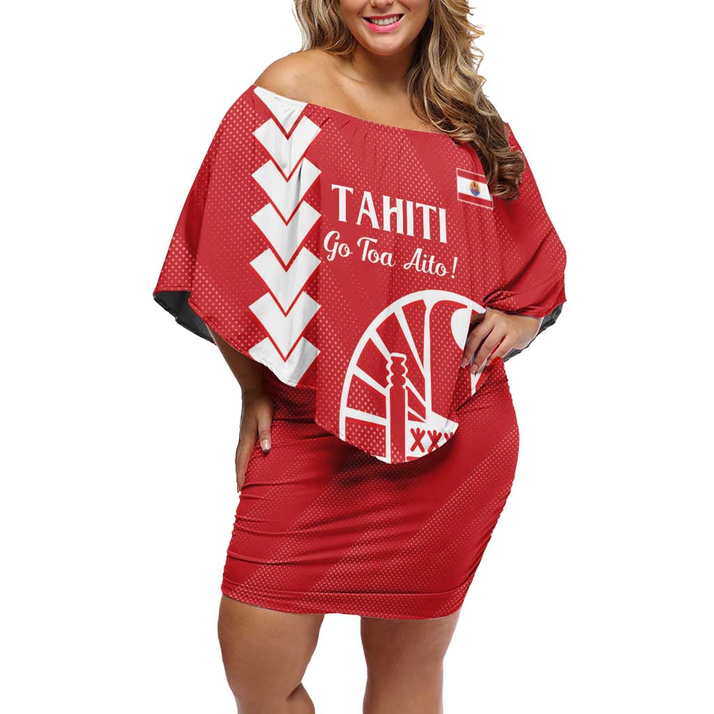 Custom Tahiti Football Off Shoulder Short Dress Go Toa Aito LT14 Women Red - Polynesian Pride