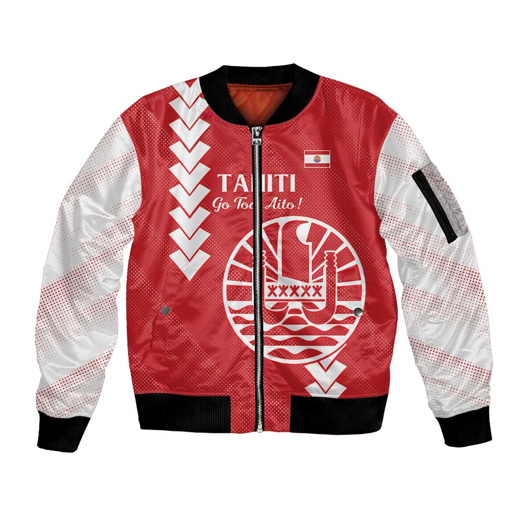 Custom Tahiti Football Sleeve Zip Bomber Jacket Go Toa Aito LT14 Unisex Red - Polynesian Pride