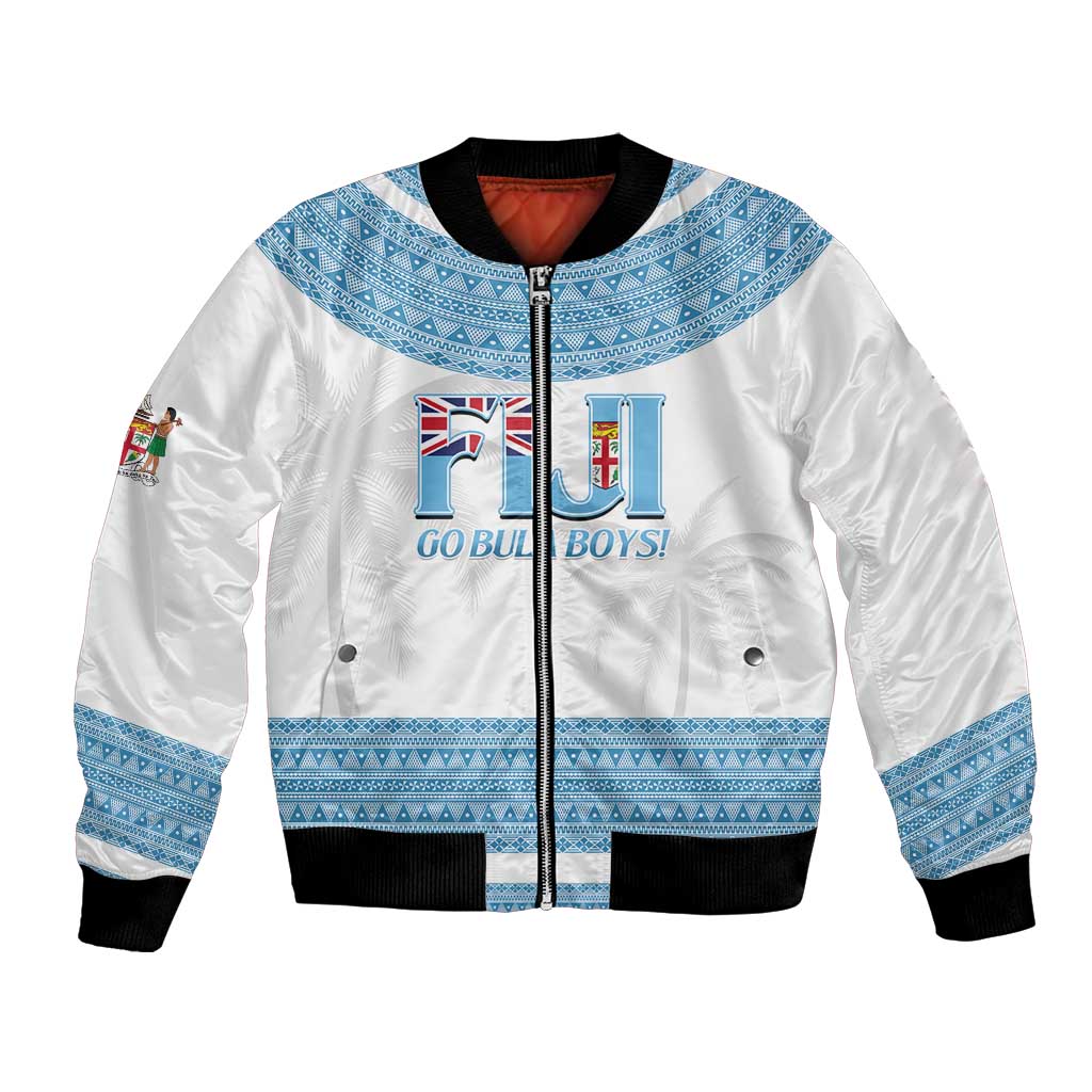 Custom Fiji Tapa Football Bomber Jacket Go Bula Boy! LT14 Unisex White - Polynesian Pride