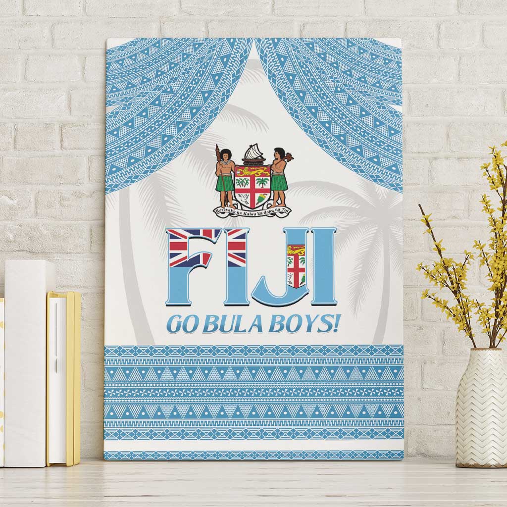 Fiji Tapa Football Canvas Wall Art Go Bula Boy! LT14 Without Frame White - Polynesian Pride