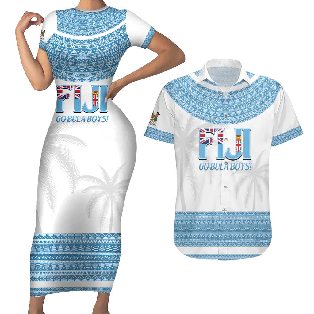 Custom Fiji Tapa Football Couples Matching Short Sleeve Bodycon Dress and Hawaiian Shirt Go Bula Boy!