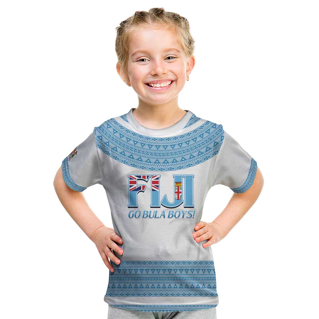 Custom Fiji Tapa Football Kid T Shirt Go Bula Boy! LT14 White - Polynesian Pride