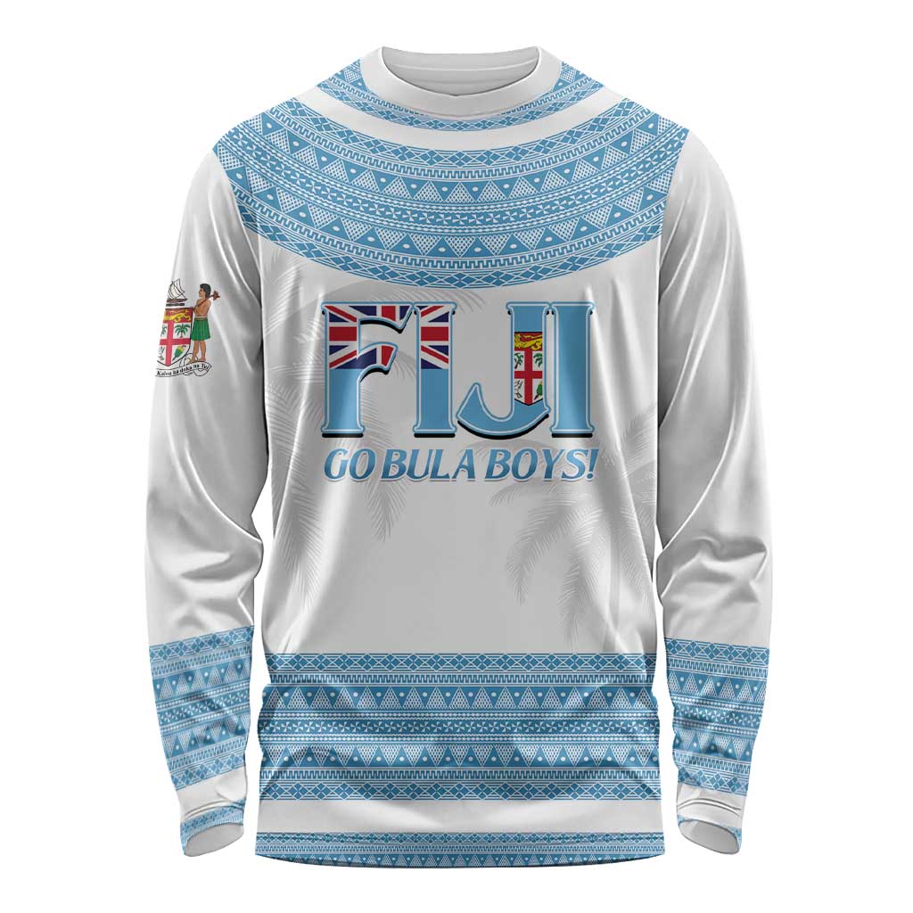 Custom Fiji Tapa Football Long Sleeve Shirt Go Bula Boy! LT14 Unisex White - Polynesian Pride