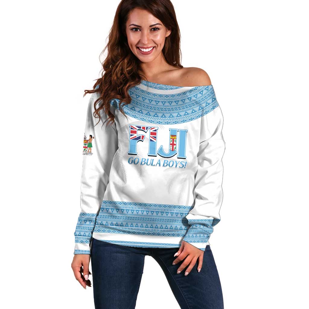 Custom Fiji Tapa Football Off Shoulder Sweater Go Bula Boy! LT14 Women White - Polynesian Pride