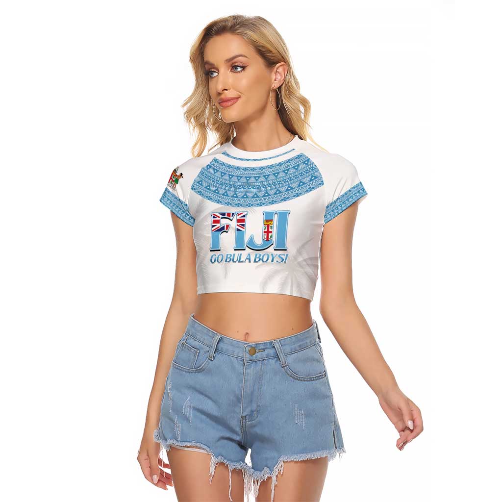 Custom Fiji Tapa Football Raglan Cropped T Shirt Go Bula Boy! LT14 Female White - Polynesian Pride