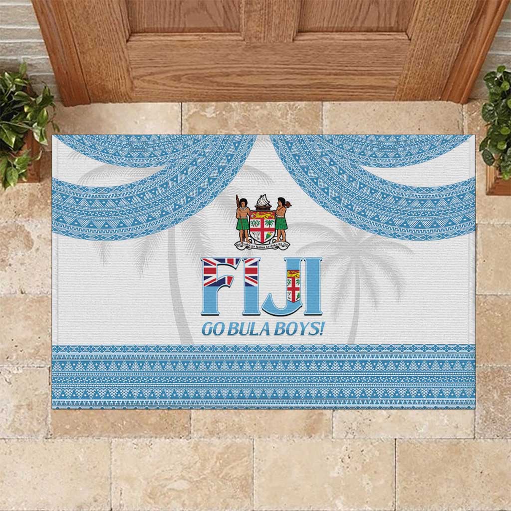 Fiji Tapa Football Rubber Doormat Go Bula Boy! LT14 White - Polynesian Pride