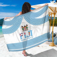 Fiji Tapa Football Sarong Go Bula Boy! LT14 One Size 44 x 66 inches White - Polynesian Pride