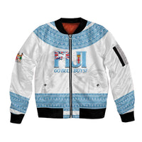 Custom Fiji Tapa Football Sleeve Zip Bomber Jacket Go Bula Boy! LT14 Unisex White - Polynesian Pride