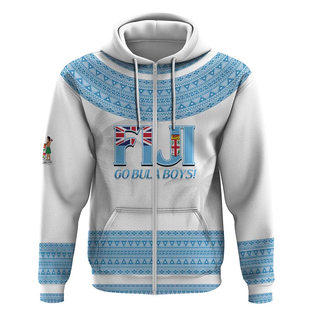 Custom Fiji Tapa Football Zip Hoodie Go Bula Boy! LT14 Zip Hoodie White - Polynesian Pride