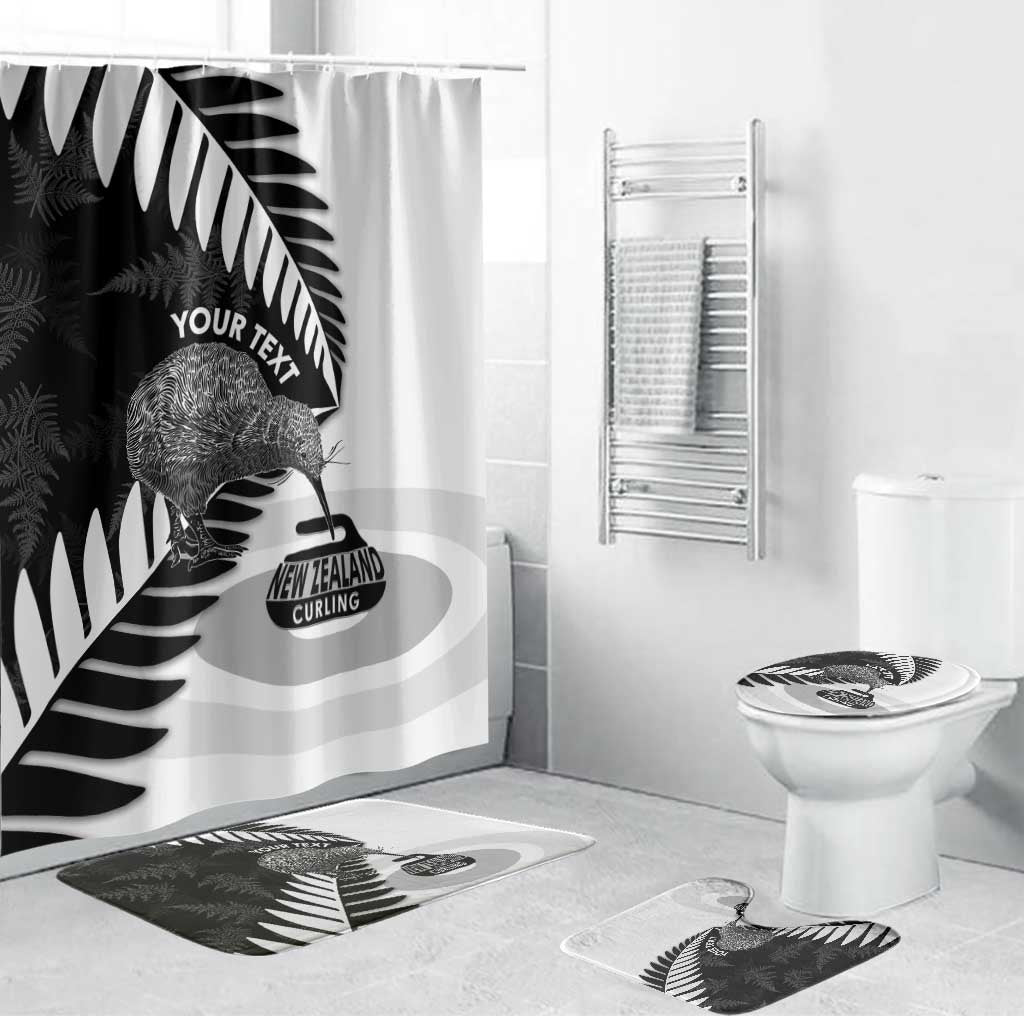 New Zealand Silver Fern Curling Personalised Bathroom Set Aotearoa Kiwi Ponga Black White Version LT14 Bathroom Set (4 pcs) Black - Polynesian Pride