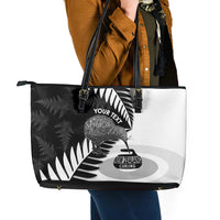 New Zealand Silver Fern Curling Personalised Leather Tote Bag Aotearoa Kiwi Ponga Black White Version LT14 - Polynesian Pride