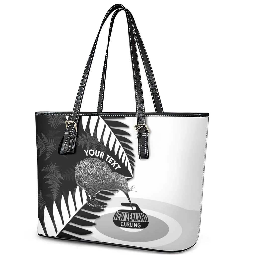 New Zealand Silver Fern Curling Personalised Leather Tote Bag Aotearoa Kiwi Ponga Black White Version LT14 - Polynesian Pride