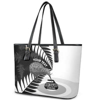 New Zealand Silver Fern Curling Personalised Leather Tote Bag Aotearoa Kiwi Ponga Black White Version LT14 - Polynesian Pride