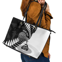 New Zealand Silver Fern Curling Personalised Leather Tote Bag Aotearoa Kiwi Ponga Black White Version LT14 - Polynesian Pride