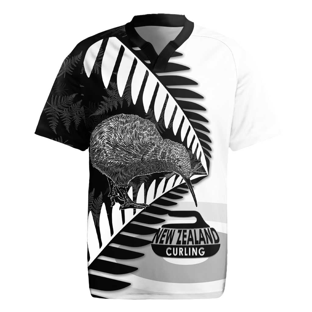 New Zealand Silver Fern Curling Personalised Rugby Jersey Aotearoa Kiwi Ponga Black White Version LT14 Black - Polynesian Pride