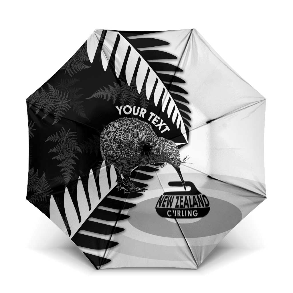 New Zealand Silver Fern Curling Personalised Umbrella Aotearoa Kiwi Ponga Black White Version LT14 One Size Folded 11.42 inch Opened Diameter 37.4 inch Black - Polynesian Pride