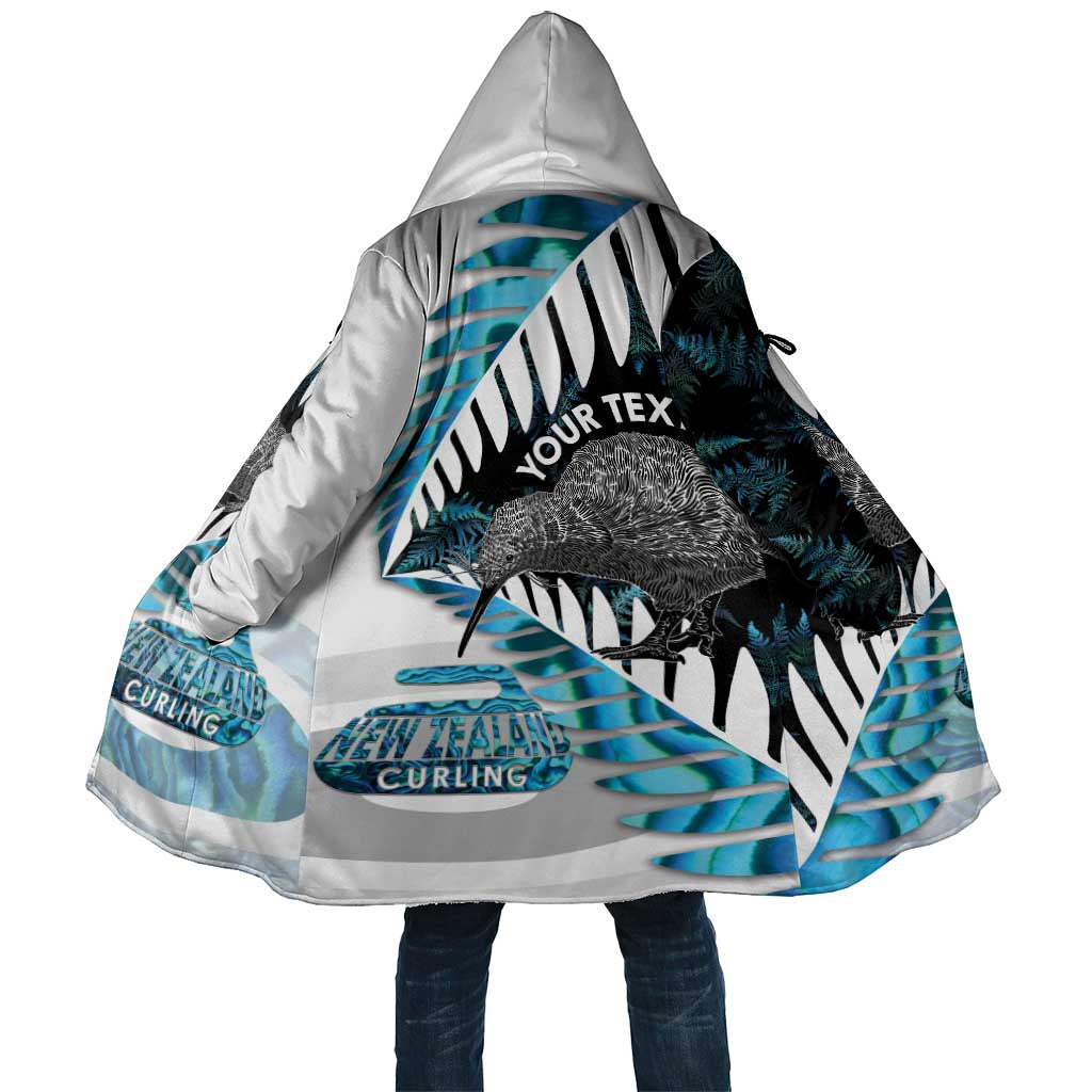 New Zealand Silver Fern Curling Personalised Cloak Aotearoa Kiwi Ponga Paua Shell Version LT14 Unisex Black - Polynesian Pride